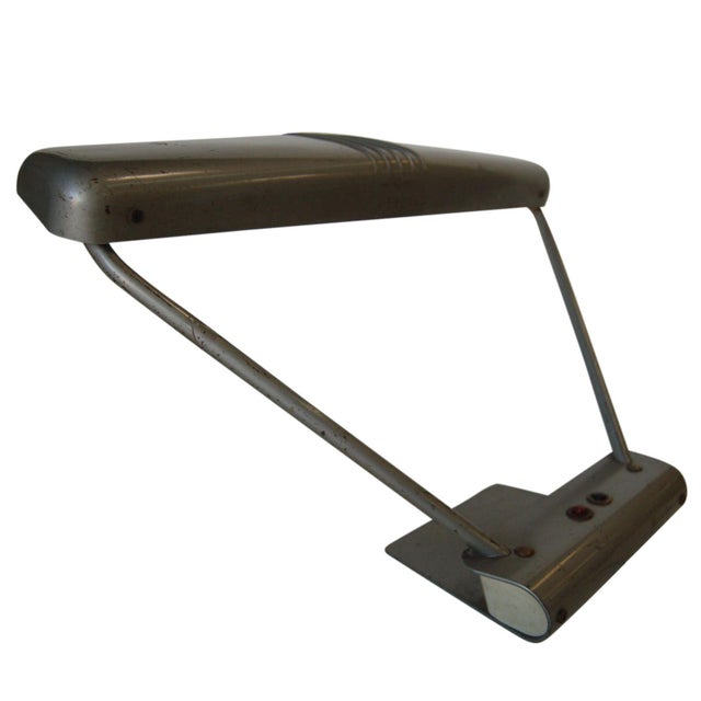 1950s 1950s Gunmetal Grey Machine Age Tanker Fluorescent Desk Lamp For Sale - Image 5 of 11