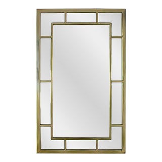 Late 20th Century Modern Large Rectangular Wall Mirror W/Brass Windowpane Frame For Sale