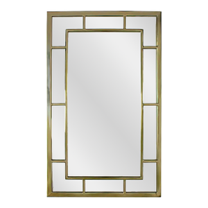 Late 20th Century Modern Large Rectangular Wall Mirror W/Brass Windowpane Frame