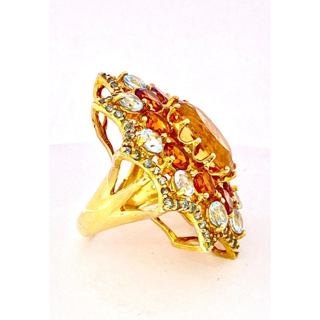 Baroque Bochic "Orient" Vintage Citrine & Peridot Cocktail Ring Set In 18K Gold&Silver For Sale - Image 3 of 18