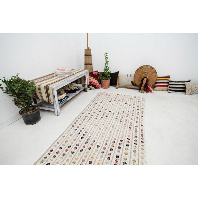 Vintage Embroidered Turkish Kilim Rug- 3′3″ × 9′6″ For Sale In Los Angeles - Image 6 of 7