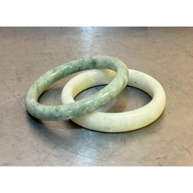 Chinese 1920s-30s Celadon & Spinach Jade Bangles Set of Two For Sale - Image 3 of 4