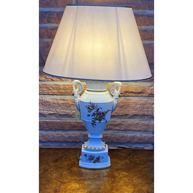 Swan Neck Porcelain Table Lamp with Fabric Shade from Gerold Tettau, 1950s For Sale - Image 11 of 11