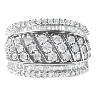 .925 Sterling Silver 2.00 Cttw Diamond Fashion Multi Row Cocktail Ring (H-I Color, I2-I3 Clarity) - Ring Size 7 For Sale