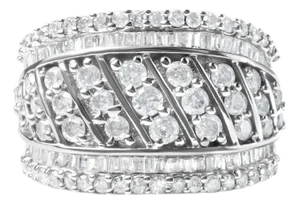 .925 Sterling Silver 2.00 Cttw Diamond Fashion Multi Row Cocktail Ring (H-I Color, I2-I3 Clarity) - Ring Size 7