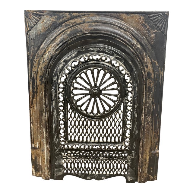 Late 19th Century 21" W X 26.5"h Decorative Burnished Finish Cast Iron Fireplace Surround and Insert For Sale