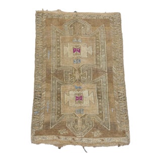 Vintage Turkish Kars Rug | Warm Beige & Brown With Large Medallions | 7x10 For Sale