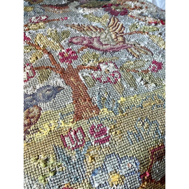 This is the sweetest small French style fauteuil with a needlepoint seat depicting love birds on a tree and back showing a...