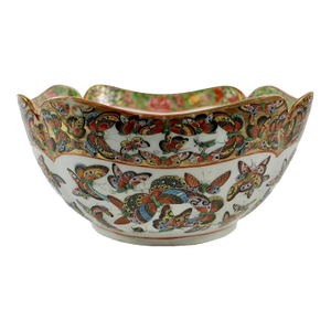 Chinese Export "Thousand Butterfly” Pattern Cut Corner Porcelain Bowl, 19th Century