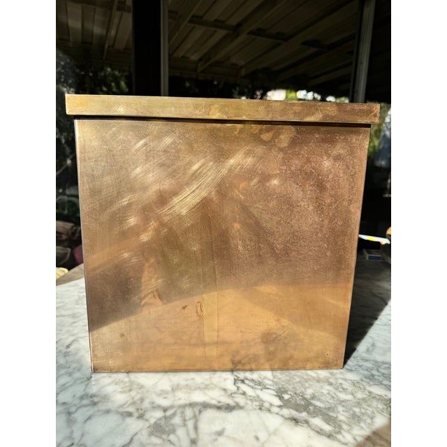Extra Large Solid Brass Square Jardinière / Planter With Ring Handles, 14", Mid-20th Century, Made inHong Kong For Sale - Image 4 of 11