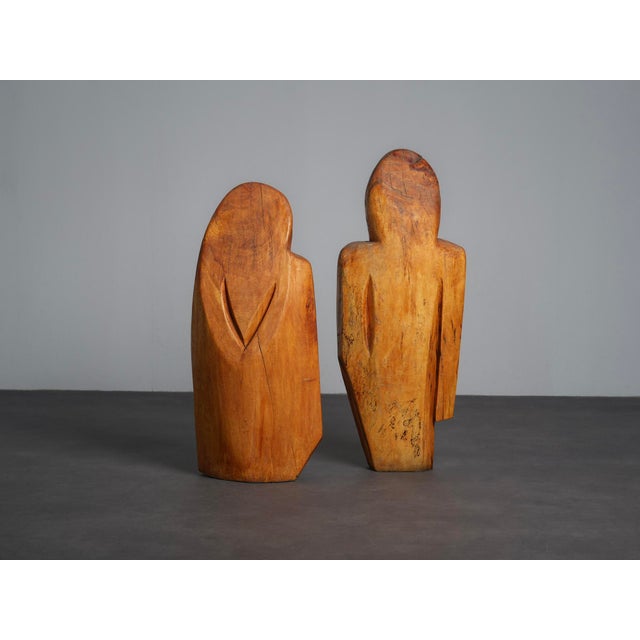 Roland Lavianne, Carved Wood Sculpture Group Family, 1970s, Oak For Sale - Image 4 of 11