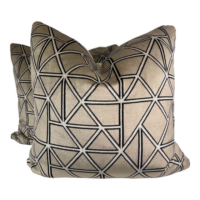 Modern Printed Velvet in Silver 22" Pillows-a Pair For Sale