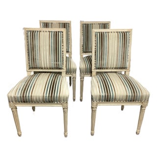 Louis XVI Painted & Upholstered Dining Chairs Set/4 For Sale