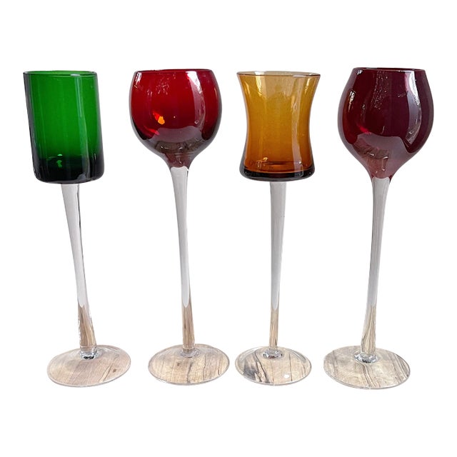 Set of 4 Vintage Aperitif Stemware Glasses in the Style of Koloman Moser For Sale