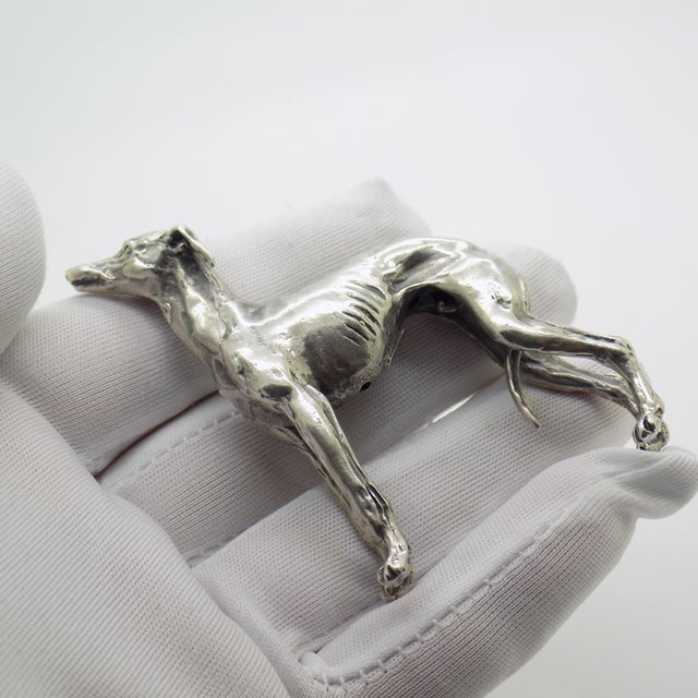 Italian Vintage Italian Handmade Genuine Silver Large Greyhound Dog Figurine Sculpture, Made in Tuscany (Arezzo, Italy)) For Sale - Image 3 of 13