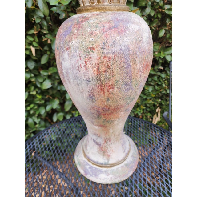 Vintage Handmade and Hand Painted Table Lamp Made With Plaster For Sale - Image 4 of 11