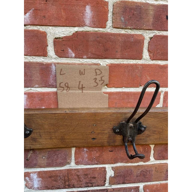 Brown Rustic Pine Coat Hook Rack Rail – Solid Wooden Wall Mounted With Iron Hooks 1900 For Sale - Image 8 of 9