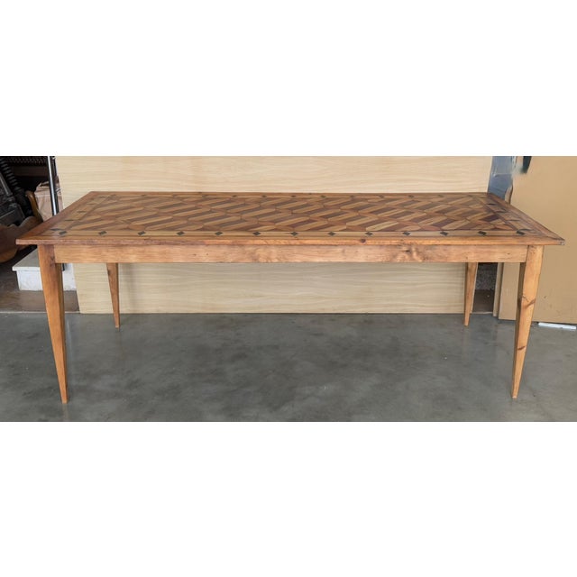Early 20th Century Country French Provincial Style Oak Farmhouse Dining Table with Marquetry Top For Sale - Image 18 of 18