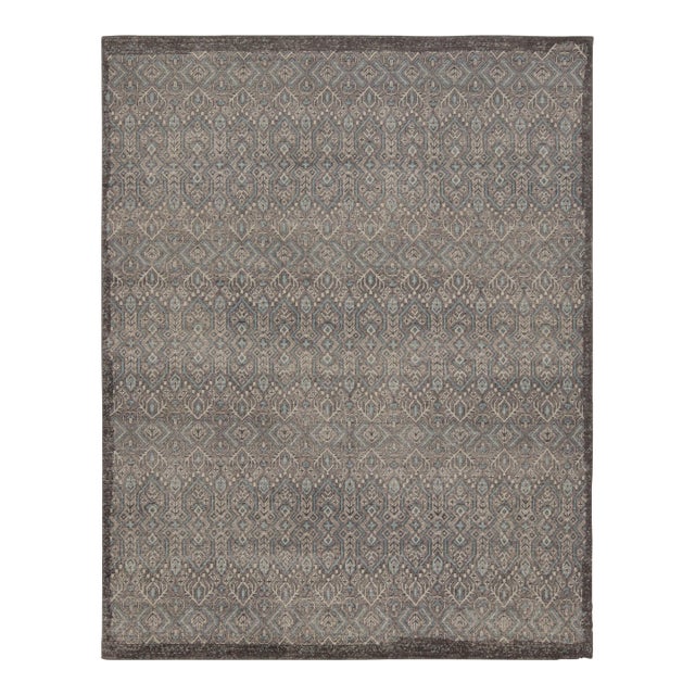 Rug & Kilim’s Distressed Tribal Style Rug in Gray With Geometric Pattern For Sale