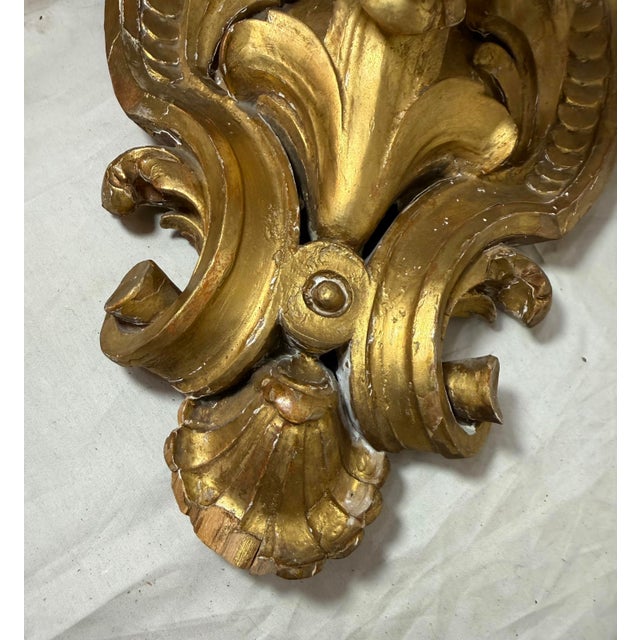 Large Antique Ornate Carved Italian Gilt Wood Cherub Wall Sconce Fixtures - a Pair For Sale - Image 16 of 18