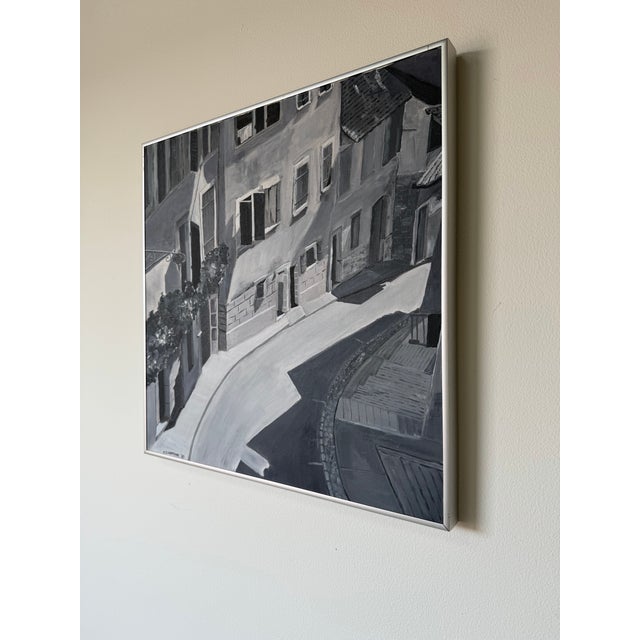 1985 N. Cianfrani Monochrome European Cityscape Oil on Canvas Painting, Framed For Sale - Image 4 of 11