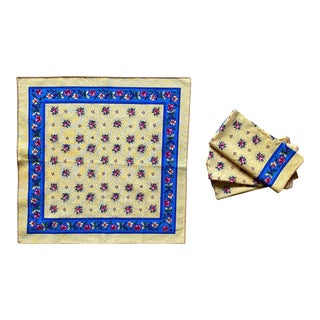 Vintage Yellow & Blue French Provincial Country Napkins Set- 4 Pieces For Sale
