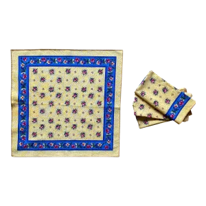 Vintage Yellow & Blue French Provincial Country Napkins Set- 4 Pieces