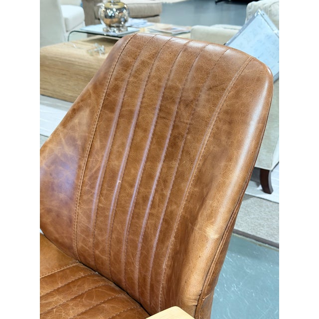 Early 21st Century Acme Hamilton Cocoa Brown Leather Channel-Stitched Swivel Task Chair With Wood Armrests For Sale - Image 5 of 11
