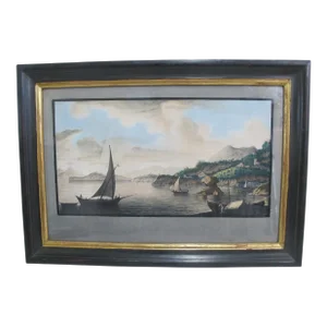Pietro Fabris Watercolor Engraving Plate XXXII View of Island Ischia Lacco