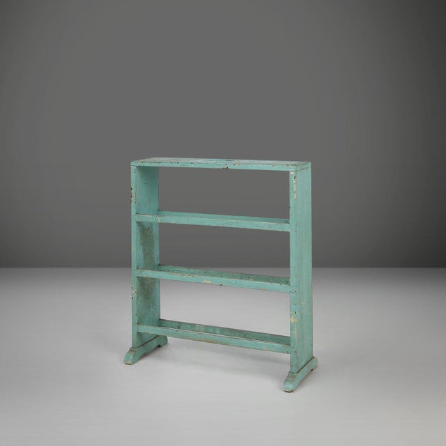 Small Industrial Mint-Colored Rack with 4 Shelves, Belgium, 1920s For Sale - Image 13 of 13