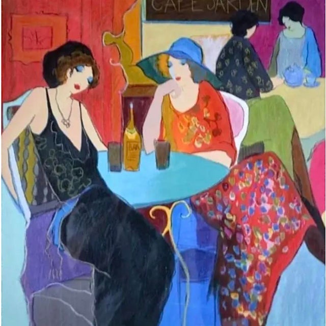 20th Century Itzchak Tarkay "Cafe Jarden" Serigraph. Tarkay (1935-2012) was an Israeli artist known for his modern...