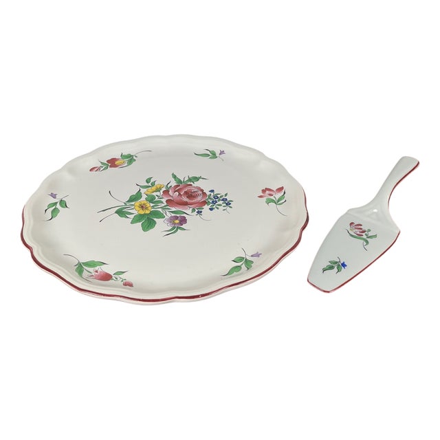 Cake Plate with Cake Server Réverbère Model from Kg Luneville, 1950s, Set of 2 For Sale