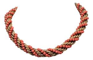 Vintage 1950s Signed Napier Goldtone Spiral Faux-Coral Beaded Collar Necklace
