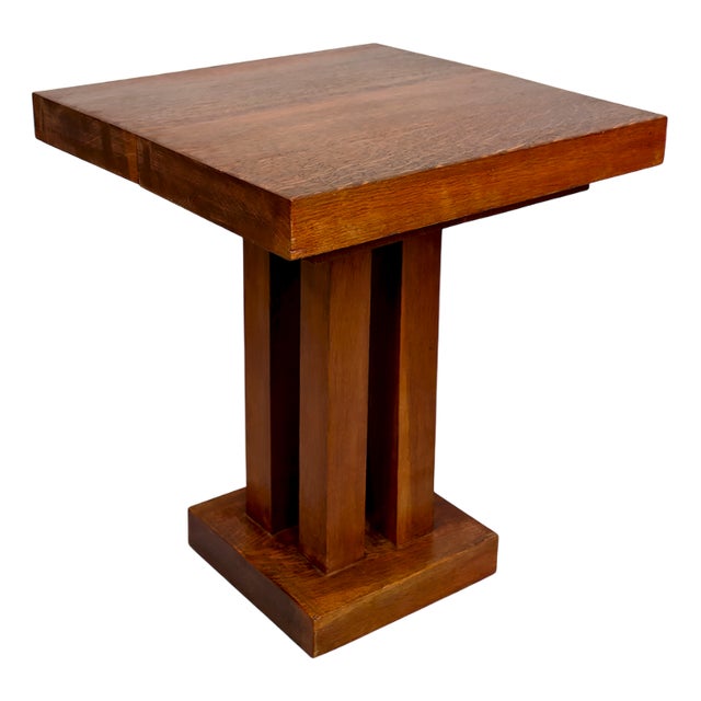 Art Deco Modernist Oak Pedestal Table, France, 1930s For Sale