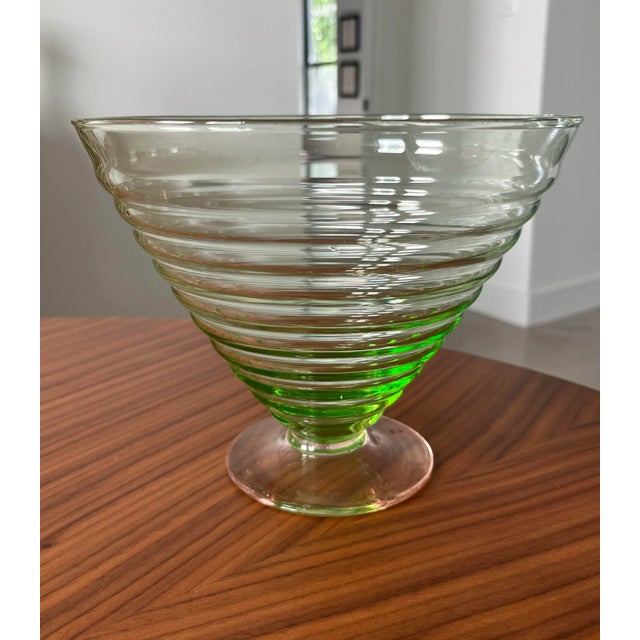 Glass 1940s Watermelon Glass Ribbed Fruit Bowl For Sale - Image 7 of 11