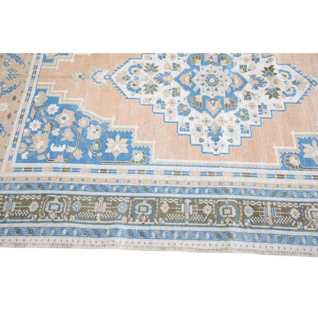 Turkish Oushak Rug Blue & Peach Handwoven Wool Rug 5'8" X 8'10" For Sale In Houston - Image 6 of 9