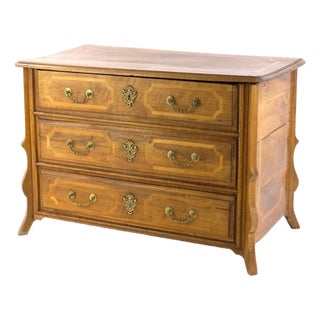 Antique French Provincial Walnut Commode Inlaid 3 Drawer Chest Late 18th C For Sale