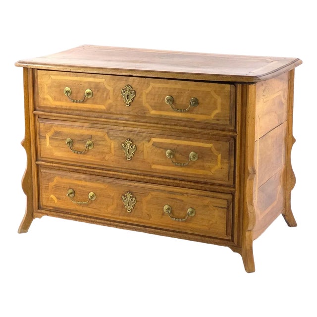 Antique French Provincial Walnut Commode Inlaid 3 Drawer Chest Late 18th C For Sale