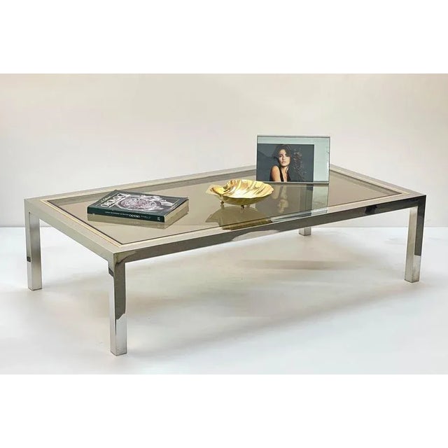 Italian Brass, Chrome and Glass Rectangular Coffee Table, 1970s For Sale - Image 17 of 18