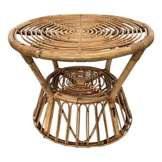 Vintage Italian Bamboo Rattan Accent Table by Tito Agnoli, 1960s For Sale