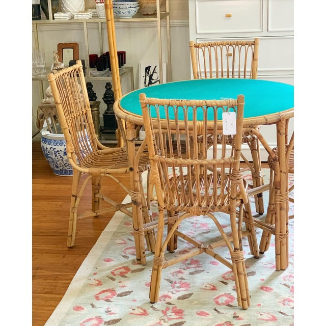 1970s Vintage Flip Top Rattan Game Table & Chair Set Chairish