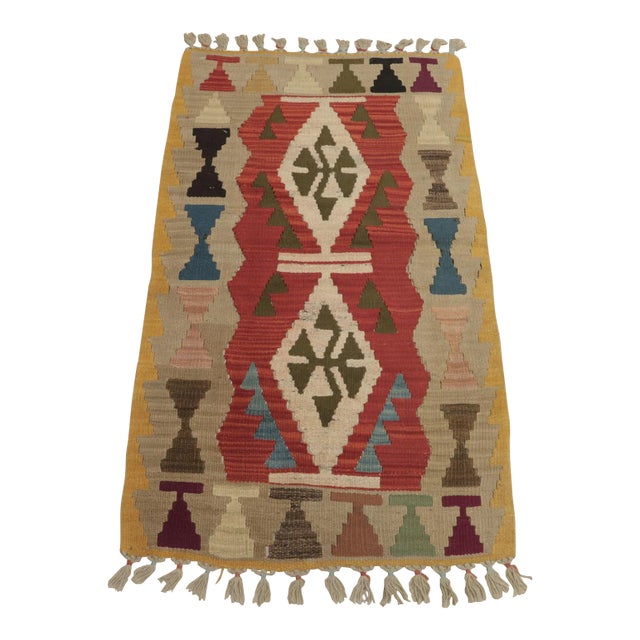 1990s Rustic Beige Hand Knotted Kilim For Sale
