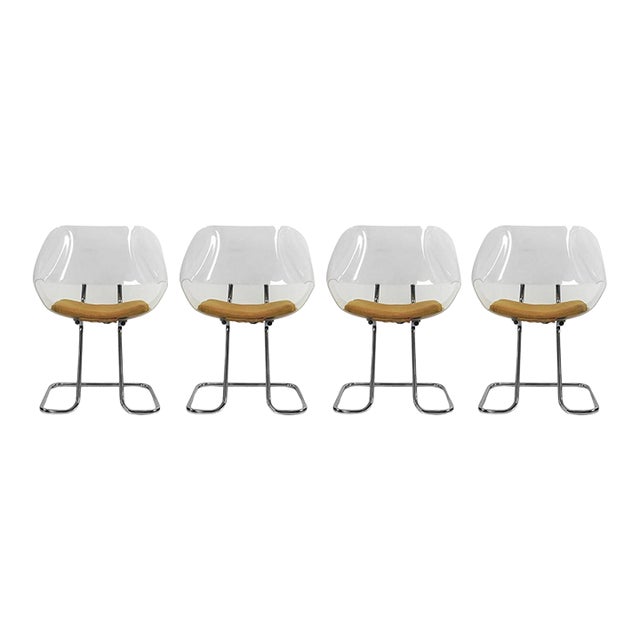 Set of 4 Chairs in Chromed Tubular Steel - 1970s For Sale