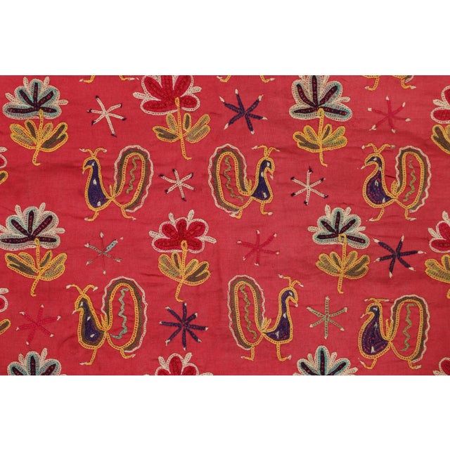 Rug & Kilim Vintage Indian Textile, Square Tapestry With Fabulous Bird Pictorials - Rug & Kilim For Sale - Image 4 of 5