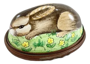 Halcyon Days English Bilston Porcelain Rabbit Trinket Box