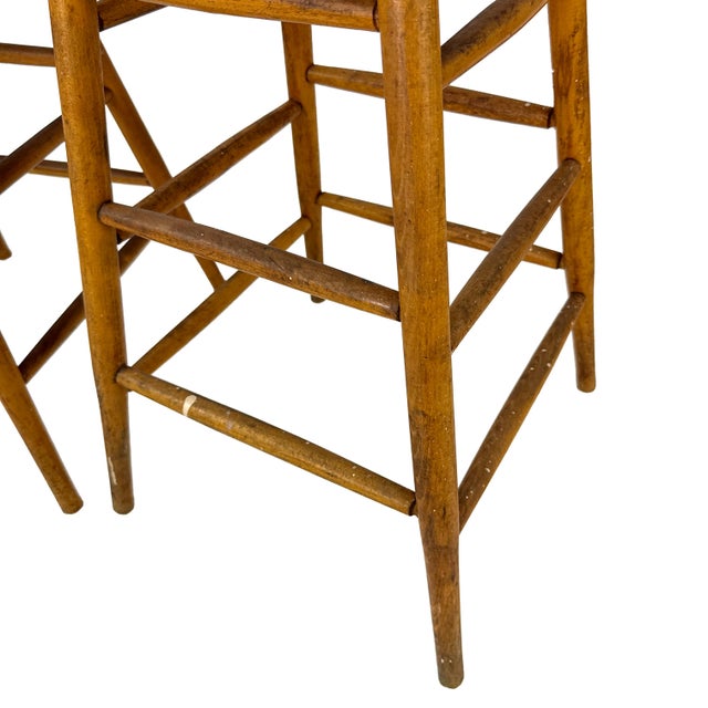 Vintage 1940s Pair of (2) 29.25" Tall Wood Artist Studio Stools For Sale - Image 18 of 18