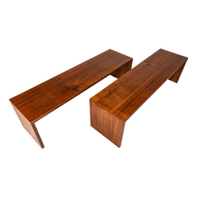 Set of Two (2) Substantial Handmade Minimalist MCM Custom-Made Studio / Gallery Benches in Walnut, Usa, C. 1980s For Sale
