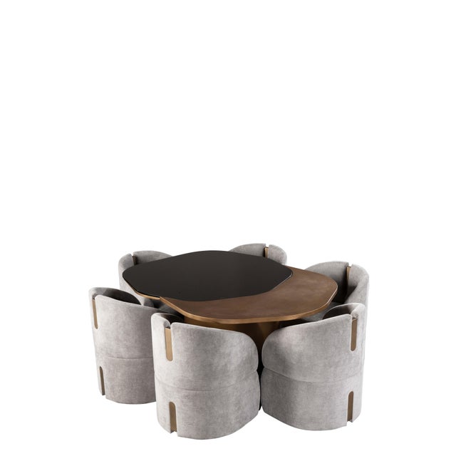 Contemporary Modern 66 Inch Irregular Kaylee Dining Table Set with 6 Gray Chairs For Sale - Image 3 of 8