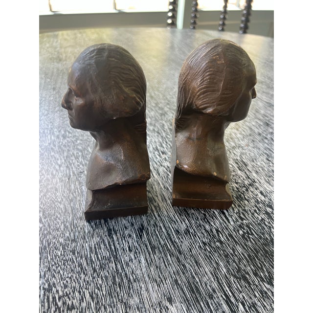 Late 20th Century Pair of Vintage George Washington Bronze Finish Cast Iron Bookends For Sale - Image 5 of 11