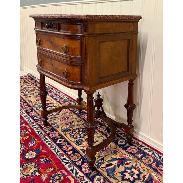 1930s Antique French Louis XVI Style Marble Top Chest Side End Table Walnut c.1920s-30 For Sale - Image 5 of 18